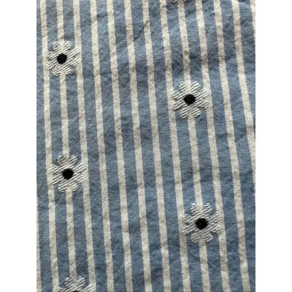 Loft Blue White Stripe Daisy Ruffle Button Front Top Women's Medium - Picture 9 of 10